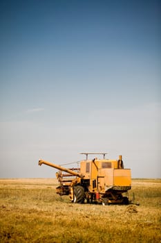 Combine harvester working