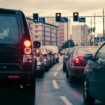 Traffic jam in highway during rain