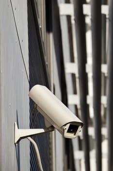 Security camera attached on building