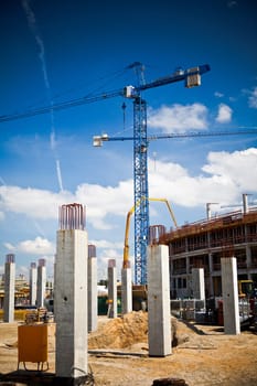 Construction site of football stadium in
