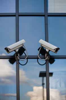 Security camera attached on building