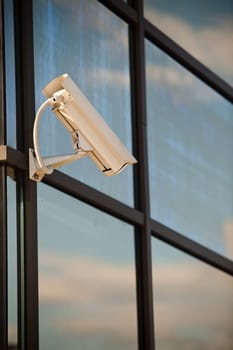 Security camera attached on building
