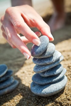 Stone stacks on pebble beach