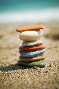 Stone stacks on pebble beach