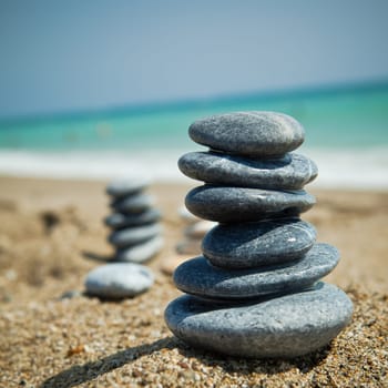 Stone stacks on pebble beach