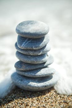 Stone stacks on pebble beach
