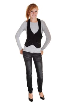 Blond girl in jeans.
