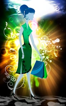 Lady walking with shopping bag
