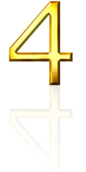 3d golden number 4 with reflection