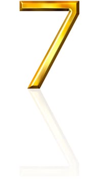 3d golden number 7 with reflection