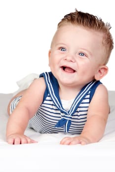Beautiful blond baby with blue eyes