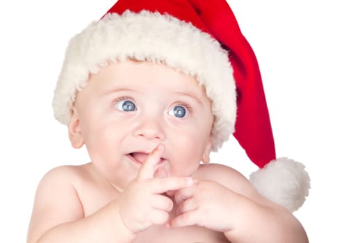 Beautiful baby with blue eyes in Xmas