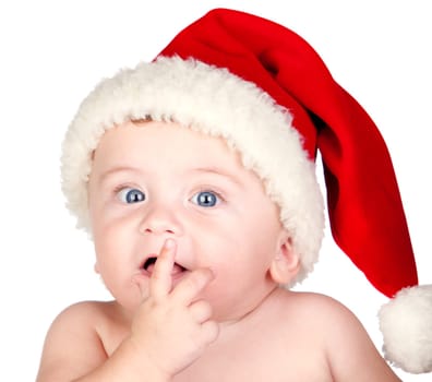 Beautiful baby with blue eyes in Xmas