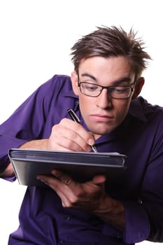 Man writes down