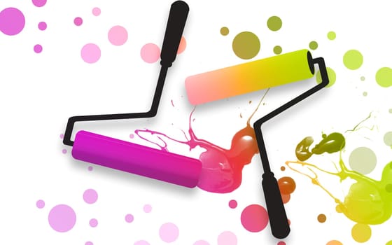 Two paint rollers painting