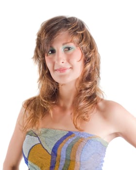 Portrait of pretty pregnant woman baby clothes