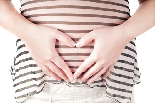 Pregnant woman hands in form of heart sign