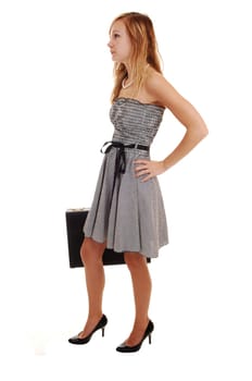 Girl in black white dress.