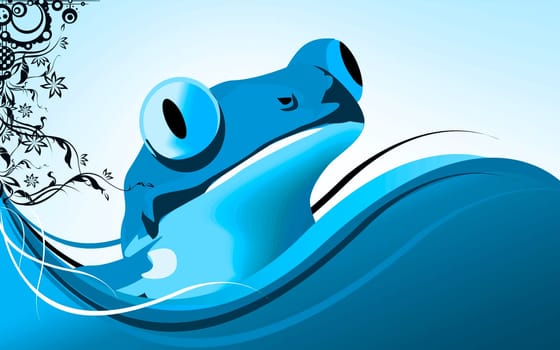 Illustration of a frog looking from bush