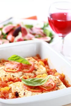 Feta cheese with hot salsa sauce