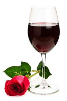 Wine with red rose