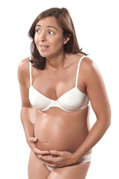Pregnant woman cramps anxious pain contraction
