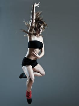 beautiful young woman leap jump