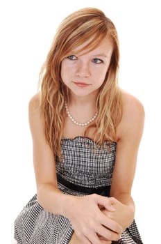 Girl in black white dress.