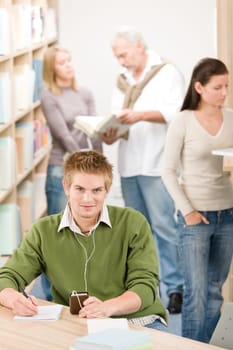 High school library - student with headphones