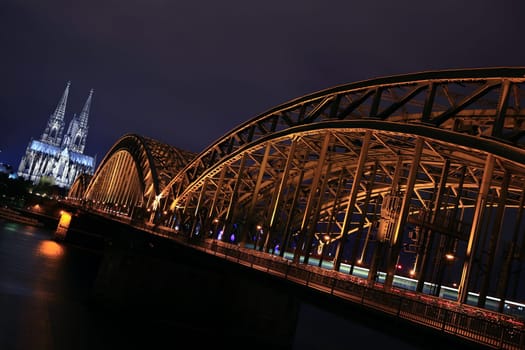 Cologne Cathedral and Hohenzollern Bridge at night