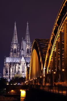 Cologne Cathedral and Hohenzollern Bridge at night