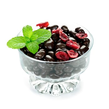 Bowl of chocolate coated cranberries
