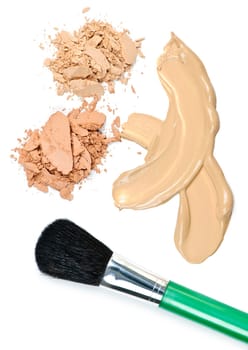 Powder and foundation makeup with brush