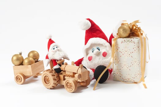 Christmas present, two gnomes and toy tr
