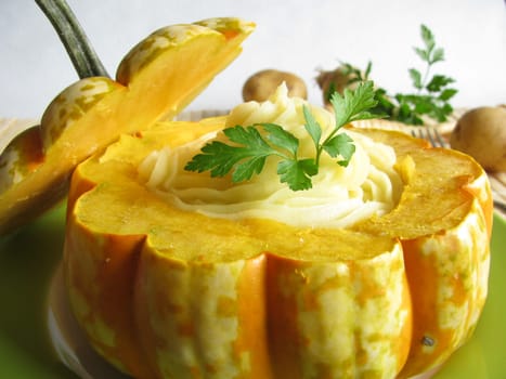 Pumpkin stuffed with pureed vegetables
