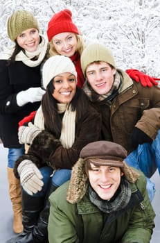 Group of friends outside in winter