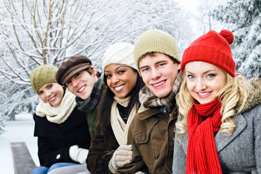 Group of friends outside in winter