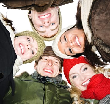 Group of friends outside in winter