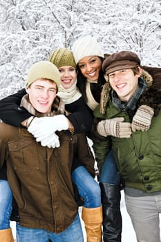 Group of friends outside in winter