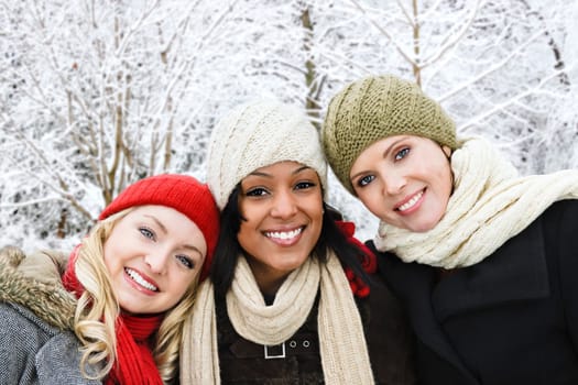 Group of girl friends outside in winter