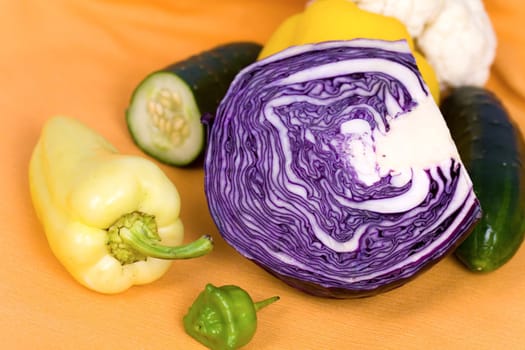 Vegetables with red cabbage,bell pepper,cucumber