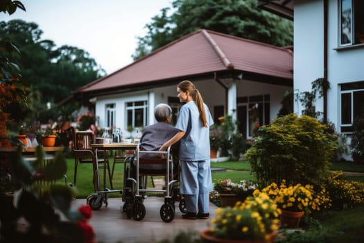 Nurse take care elder woman at home. Health Care concept. Generative AI.