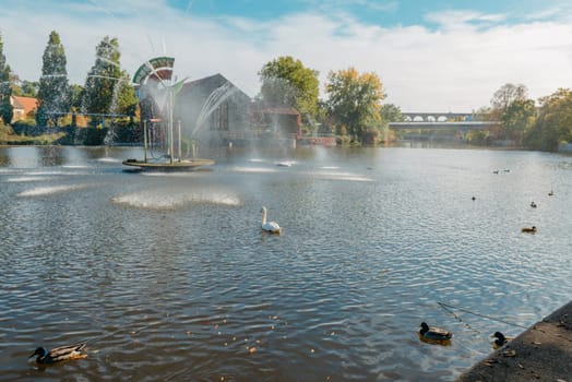 On An Old European City Bietigheim-Bissingen In Germany. the City Park of Bietigheim-Bissingen, Baden-Wuerttemberg, Germany, Europe. Autumn Park and house