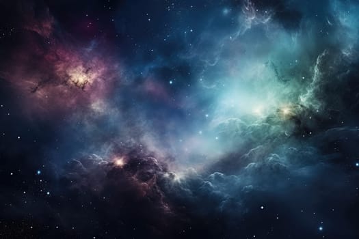 Nebula stardust wallpaper, blue, purple and magenta galaxy. Generative Ai.