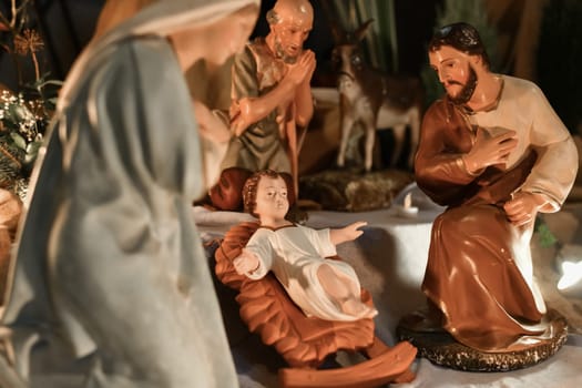Christmas creche with Joseph Mary and small Jesus