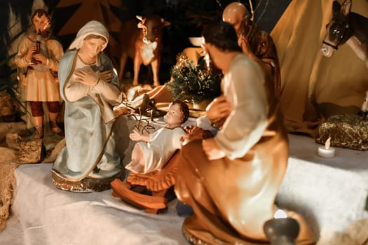 Christmas creche with Joseph Mary and small Jesus
