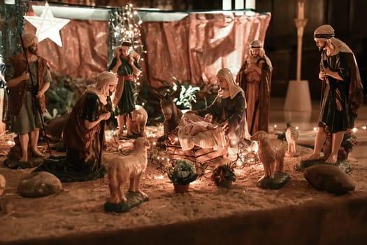 Christmas creche with Joseph Mary and small Jesus