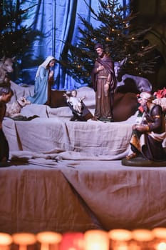 Christmas creche with Joseph Mary and small Jesus