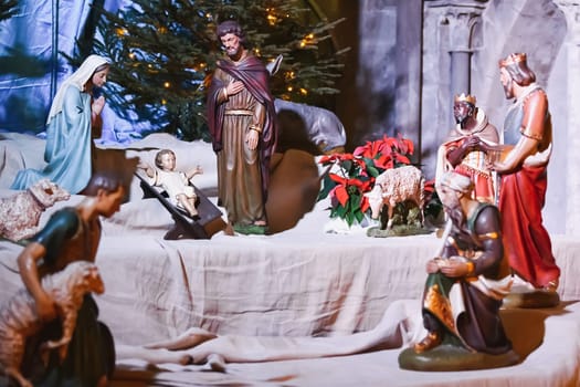 Christmas creche with Joseph Mary and small Jesus