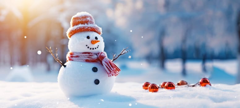 Snowman and Snowing Background.